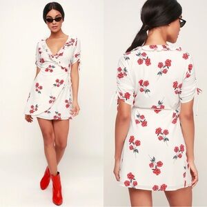 Amuse Society White and Red Floral Mini Dress